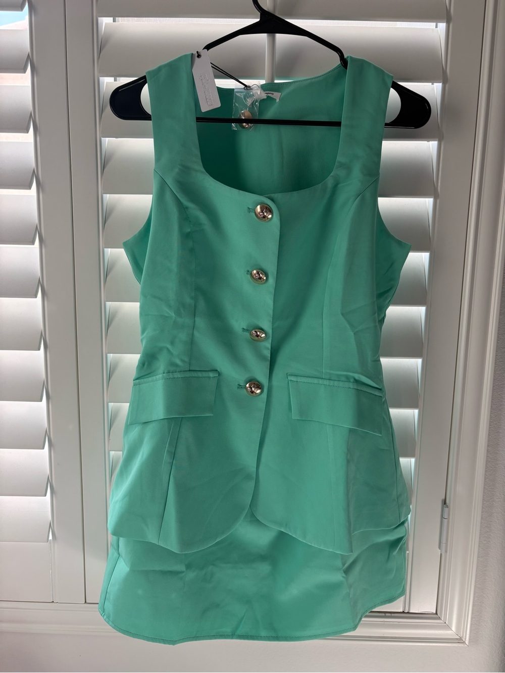 Sleeveless Button Front Mint Green Dress
